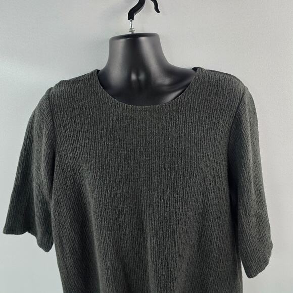Eileen Fisher Textured Knit Short Sleeve Top Tencel Dark Gray XL 5957 SCOOP - Picture 2 of 10